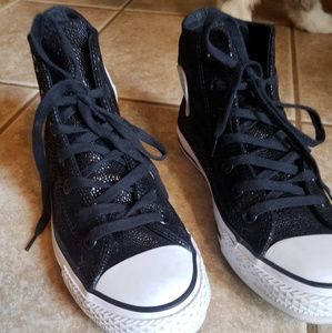 Black Shiny Converse tennis shoes
